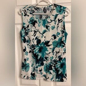 Floral Sleeveless Top - Teal and White